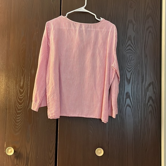 Chico’s linen& cotton 3/4 sleeved pink & white striped blouse. Size Chico 2 - Picture 6 of 7